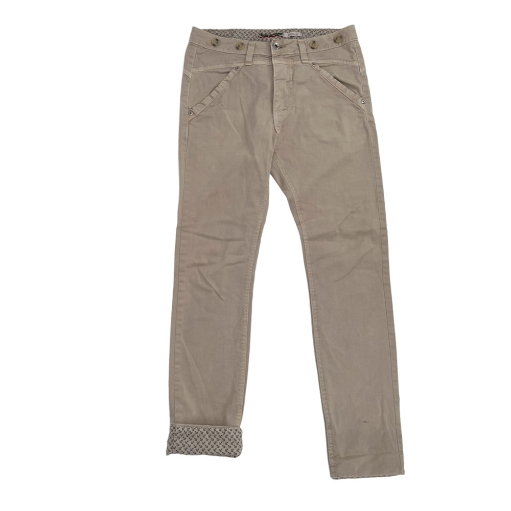 PLEASE Tan Anchor Print Cuff Hem Chino Pants Size XS Women's